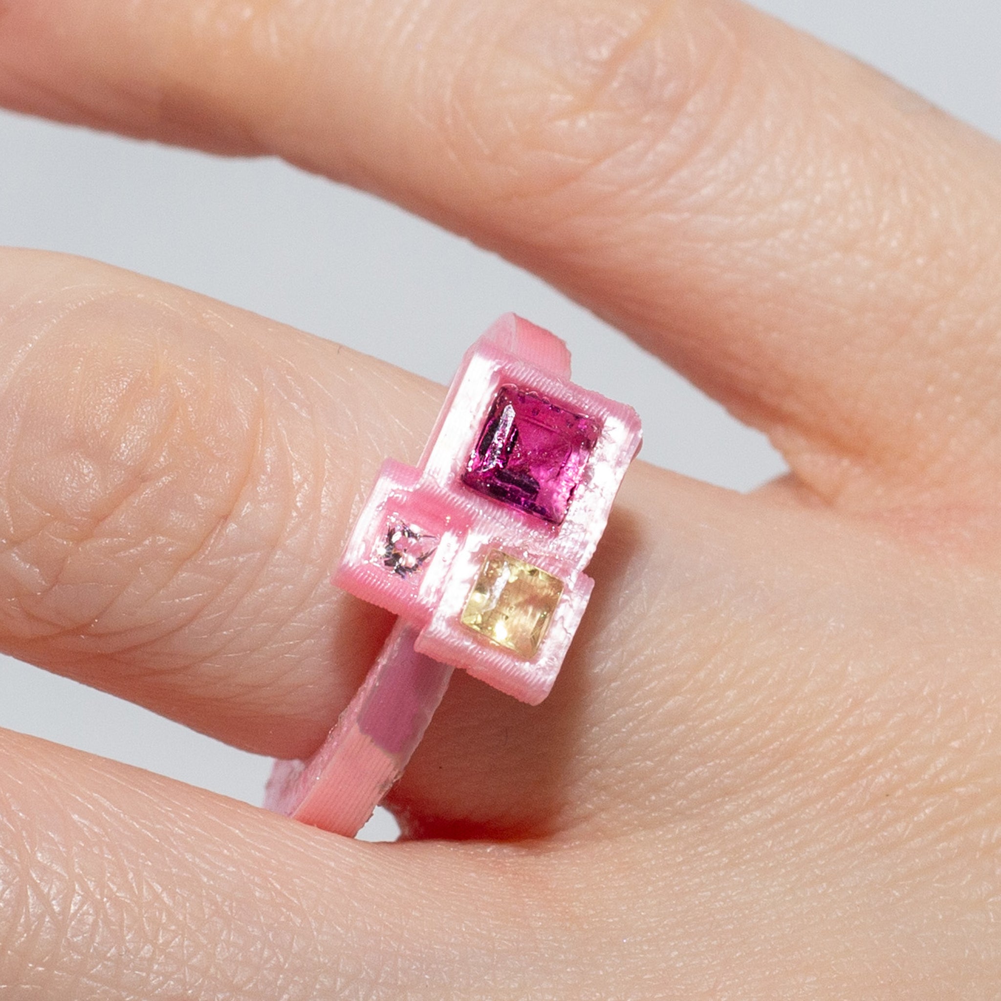 Cubic Zirconia & Printed Pink PLA Gigabyte Ring